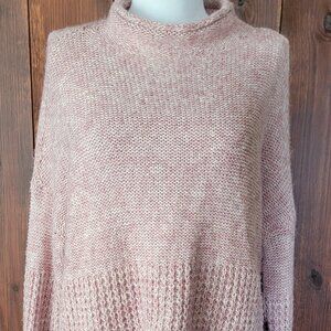 American Eagle Women Large Pink Knit Sweater Rolled Collar Chunky Contrast Knit